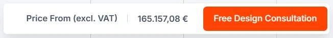Price bar in the Lynx platform showing a price from 165.157,08 EUR excluding VAT, next to a free design consultation button