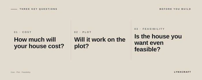 Three key questions before you build: what the house will cost, whether it works on the plot, and whether it is feasible at all