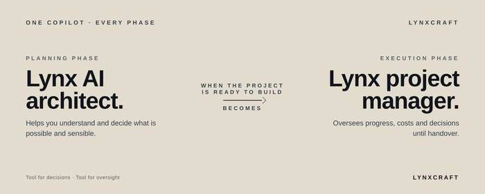 One copilot for every phase: the Lynx AI architect in planning becomes the Lynx project manager in execution