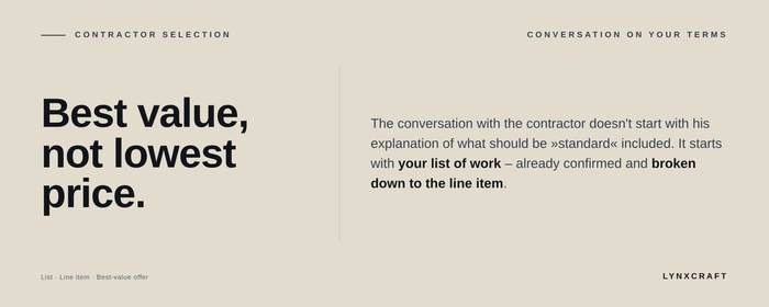 Contractor selection: best value, not lowest price, with the conversation starting from your own list of work