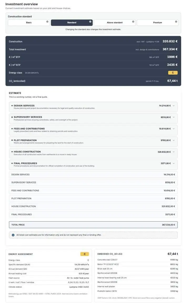 A live investment estimate that updates with every configuration change in Lynx Copilot