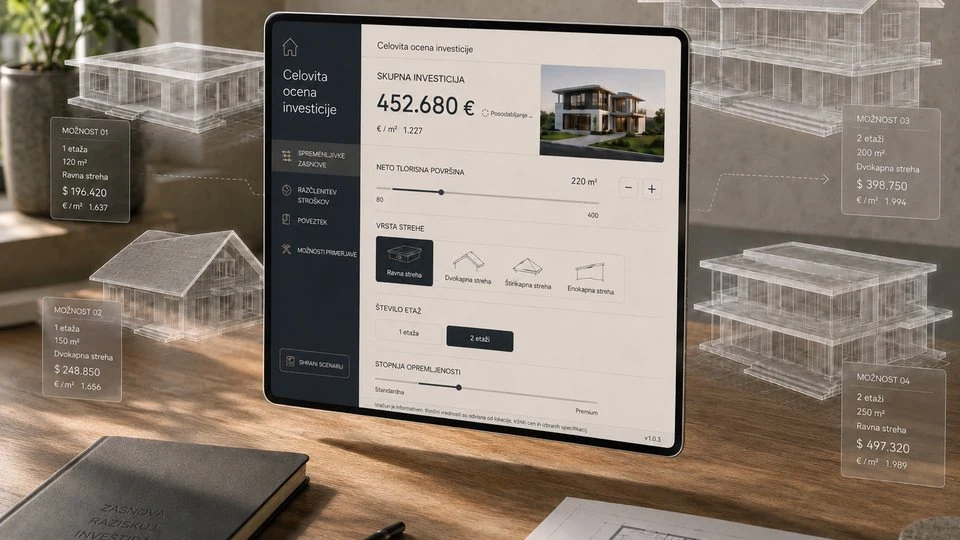 Celovita ocena investicije gradnje doma: vsaka odločitev kalkulirana v realnem času