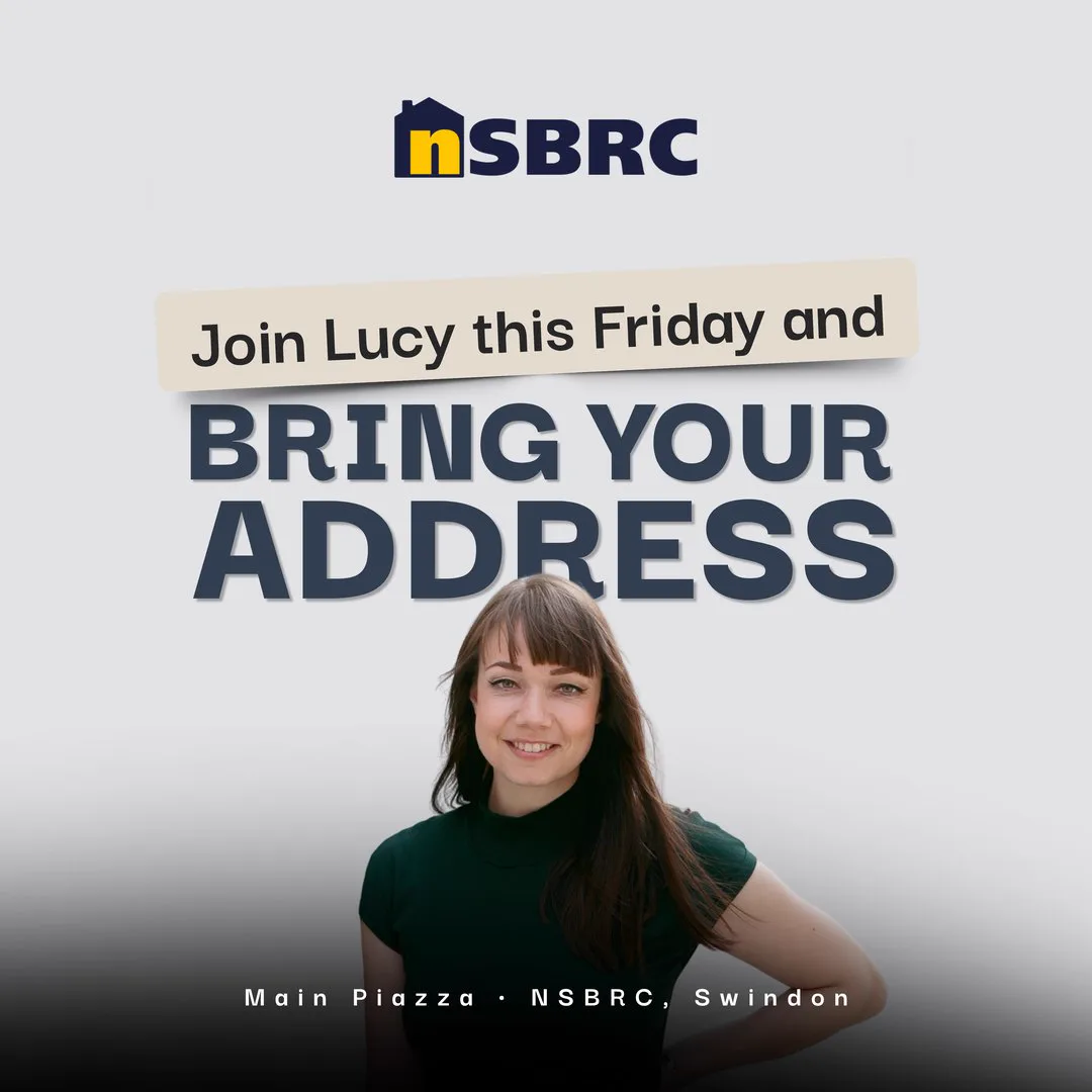 Lucy Kuhar, LynxCraft UK country manager, with the text 'Join Lucy this Friday and bring your address', Main Piazza, NSBRC, Swindon
