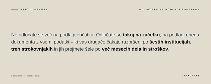 Brez ugibanja: odločitev na podlagi enega dokumenta z vsemi podatki namesto čakanja na šest institucij in tri strokovnjake