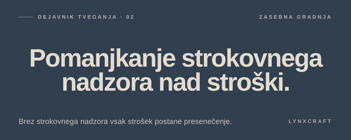 Dejavnik tveganja 02 pri zasebni gradnji: brez strokovnega nadzora nad stroški vsak strošek postane presenečenje