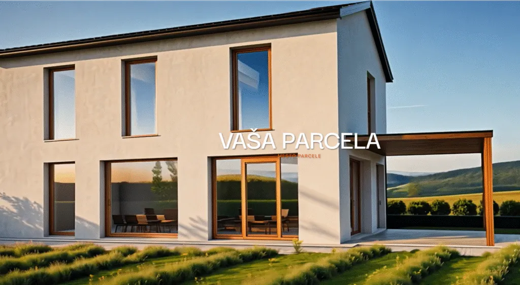 Vizualizacija hiše z napisom Vaša parcela