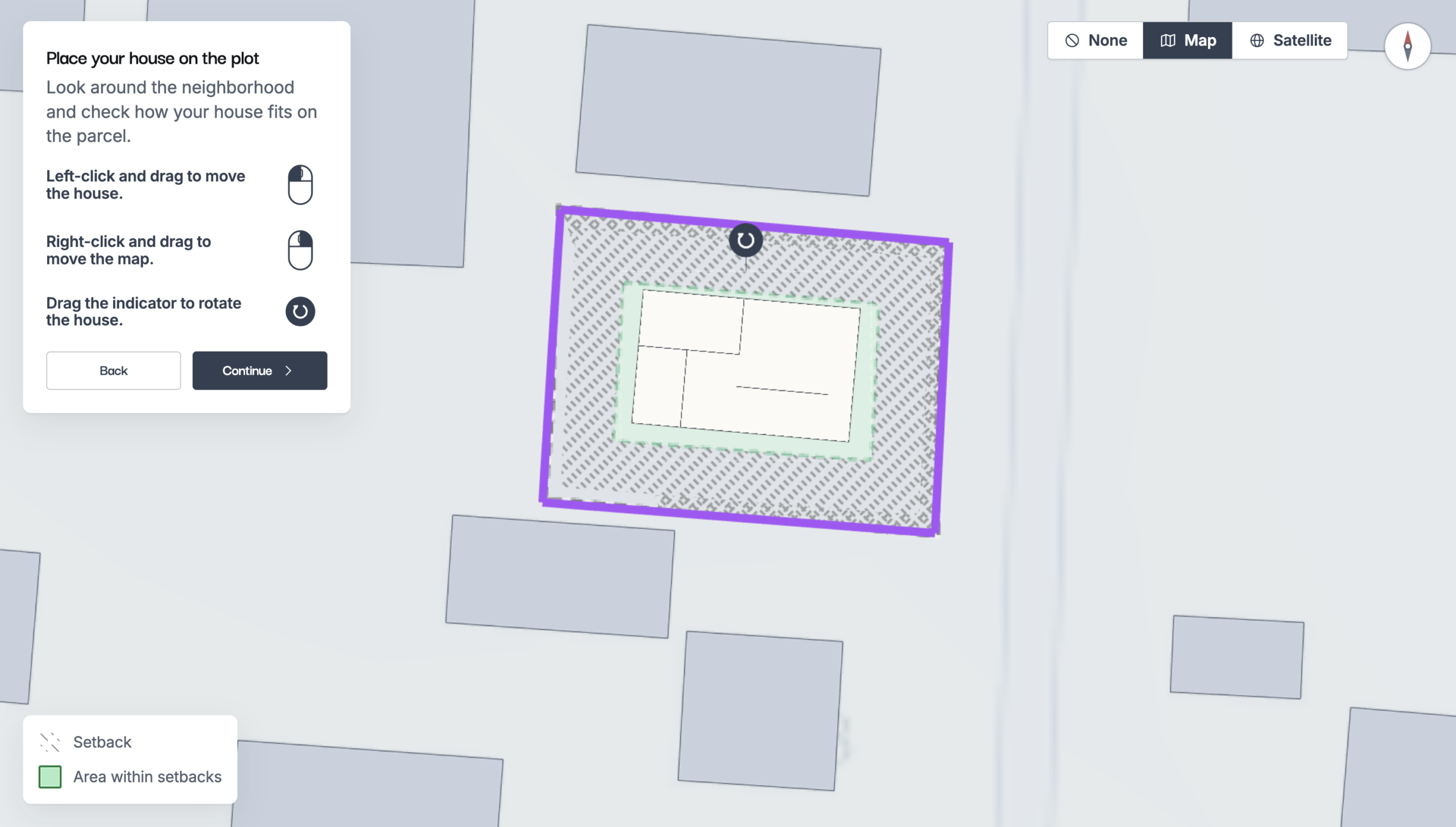 Rotated 3D view of the house on the plot in Lynx Copilot
